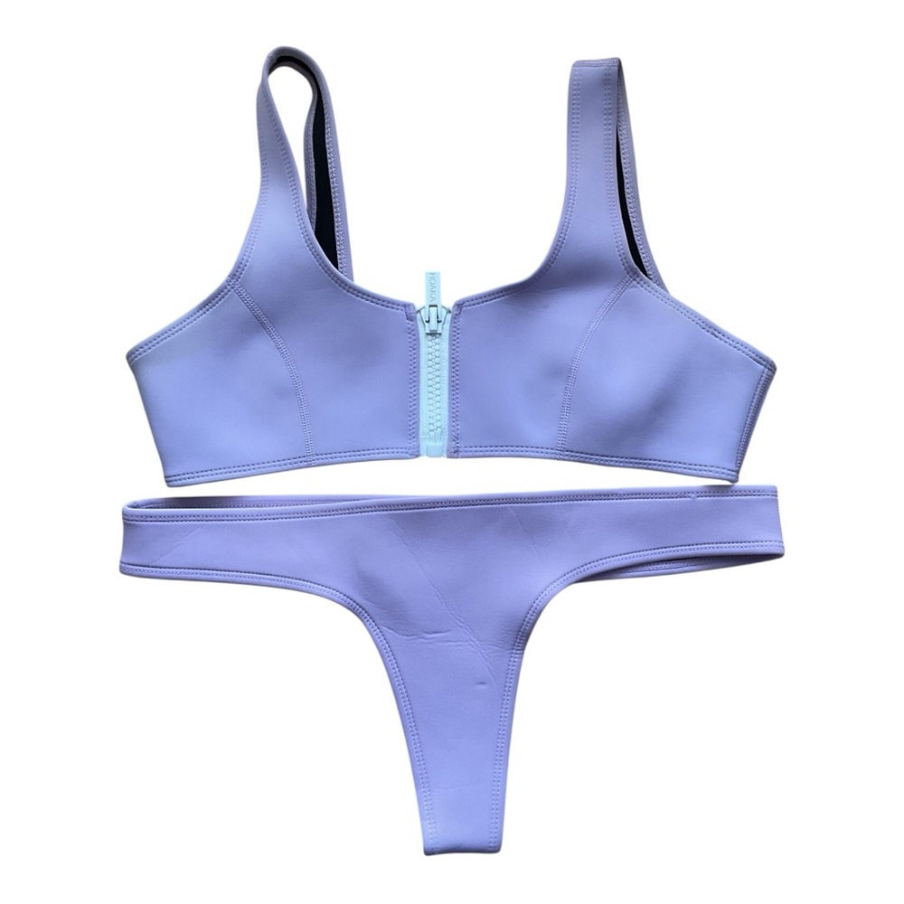 Lilac Hoaka Women’s Swimwear Neoprene Zip Front Scuba Bikini Bikini Set